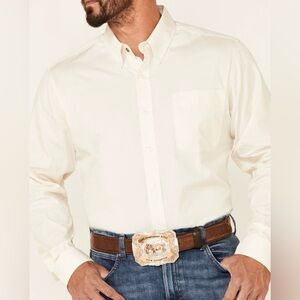 NWT CINCH XL Modern Fit solid cream long sleeve button down western shirt